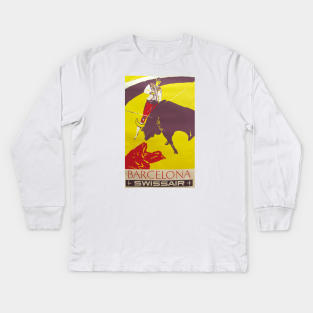Barcelona with Swiss Air - Vintage Travel Kids Long Sleeve T-Shirt
